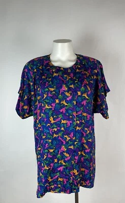 Blusa Top Vintage Años 80 FLORA KUNG 100% Seda + Botones Dorados 6 Foto 1 de 4