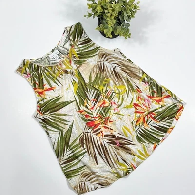 J Jill Love 亚麻背心无袖衬衫上衣花卉 100% 亚麻女式 XS — 第 1/4 张图片