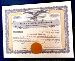 " CLOSEOUT " (25) UNCIRCULATED STOCK CERTIFICATES NEUSCHWANSTEIN CORP. MINT - Picture 1 of 4