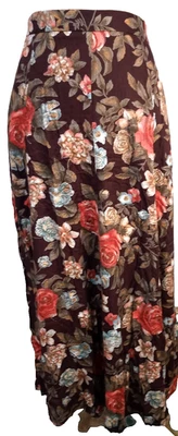 Koret Maxi 长裙 14 花卉拉链人造丝斜纹口袋棕色橙色 Cottagecore — 第 1/4 张图片