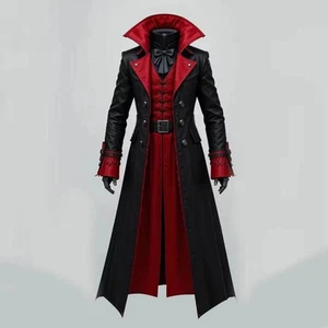 Gothic Trench Coat Black Red | Vampire Steampunk Victorian Cotton Jacket Coats - Picture 1 of 4