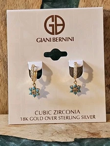 Giani Bernini Cubic Zirconia 18k Gold Over Sterling Silver Blue Flower Christmas - Picture 1 of 9