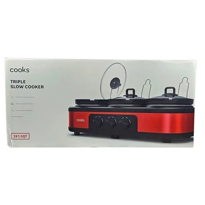 Cooks Triple Olla de cocción lenta Buffet 1,5 Qt Ollas Tapa Soportes Mantener caliente o Modo de cocción Foto 1 de 4
