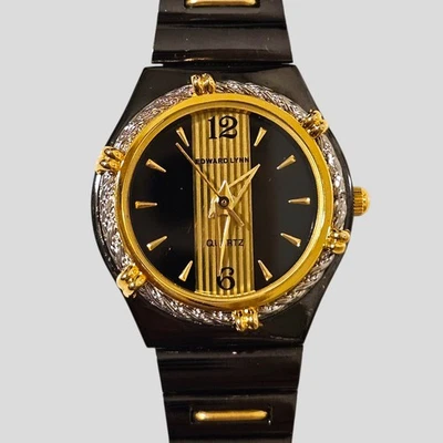 Edward Lynn Quartz Wrist Watch 18K Gold Electroplated Black Dial Two-Tone - Image 1 of 4