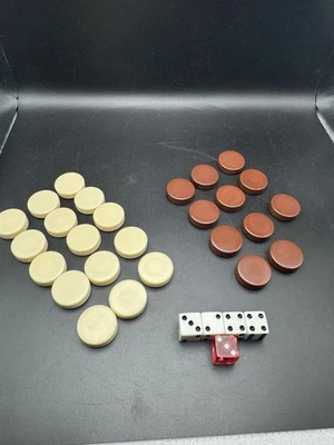 Piezas de Backgammon de Repuesto Vintage 11 Marrón Oscuro y 15 Crema + Dados Gratis Foto 1 de 4