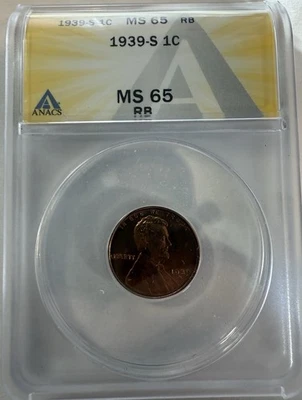 1939-S LINCOLN Wheat Cent - ANACS MS65 RB - Just Graded/New Holder - Image 1 of 4