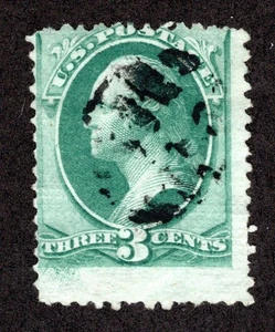 136 (1870) 3c - Used - G  - EFO: Split Grill w/over inking at LL corner:  WOW! - Picture 1 of 4