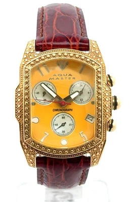 Aqua Master Women's Yellow Dial Burgundy Leather Band Watch #W20_2 - Image 1 of 4