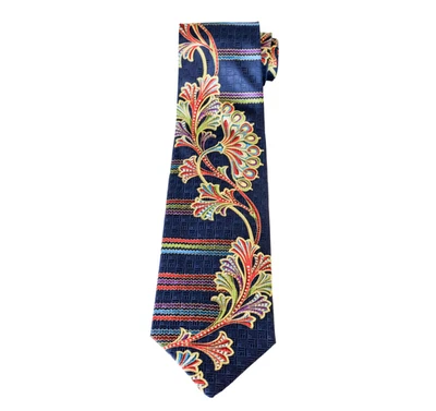 De Colección Tino Cosma Italia Seda Floral Pavo Real Corbata Lujo Boda Negocios Corporativo Foto 1 de 4