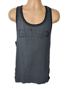 GASP BLACK METAL CRAZY RIBBED TOP  XL T-BACK MENS BODY BUILDING VEST TANK GYM - Picture 1 of 7