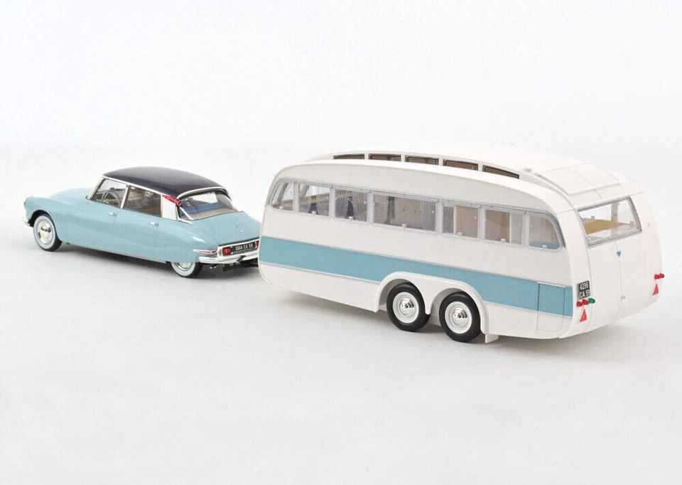 CITROEN DS 19 1959 BLEU NUAGE & CARAVAN HANON 1 18 Norev Auto Stradali Modellino