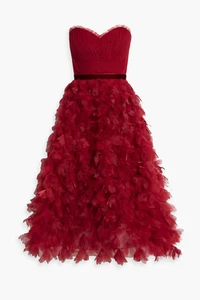 Women's Marchesa Notte Strapless Ruffled Midi Dress, Size 10, MSRP $964 - Picture 1 of 15