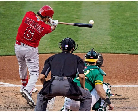 Anthony Rendon Los Angeles Angels Unsigned Hit vs. Oakland Athletics Photograph Cover