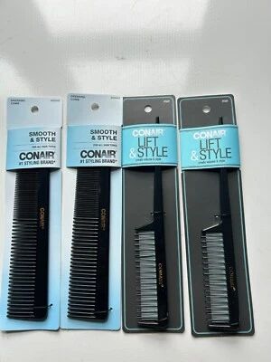 New 4-pack lot  CONAIR Smooth / Lift & Style Hair Combs BLACK 93504Z 93607 - Image 1 of 4
