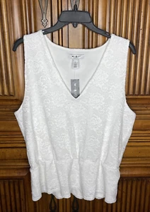 White House Black Market WHBM Womens Top Large White Lace Smocked Tank New NWT - Picture 1 of 15