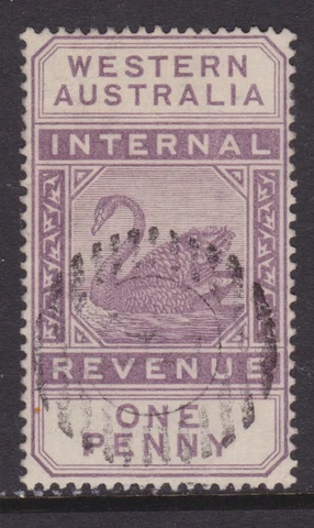WESTERN AUSTRALIA 1893 1D Dull Purple IR SWAN REVENUE USED SG F11 (NG25) Cover