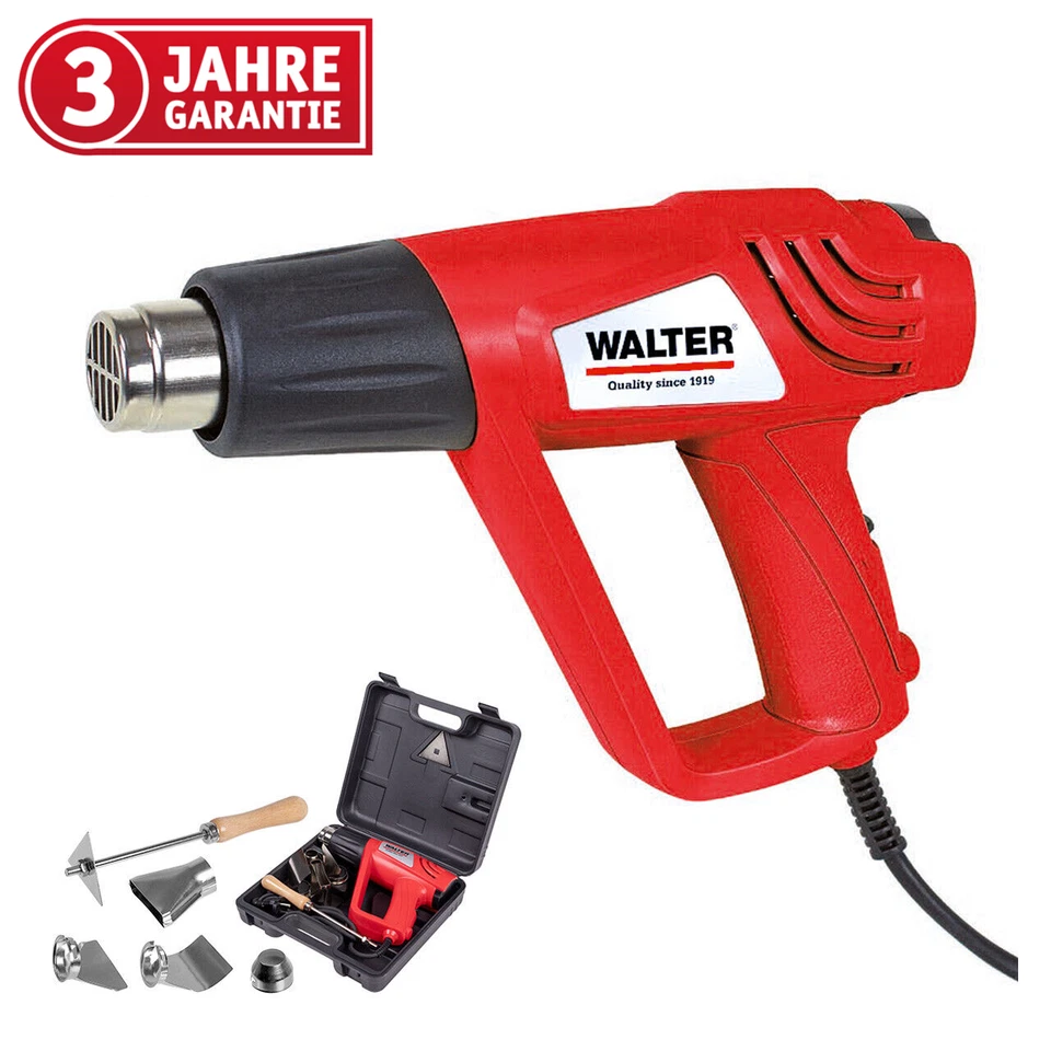 WALTER Pistola ad Aria Calda Asciugacapelli Soffiatore ad Aria Calda 2000W, 2 Livelli, Accessori Inclusi