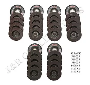 30pc MIXED 4.5 4-1/2" FLAP DISCS ANGLE GRINDER WHEELS 40 60 80 100 120 180 GRIT - Bild 1 von 1