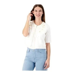 Isaac Mizrahi Live Always Isaac Embellished Sweater Bright White 2X A592730 - Picture 1 of 8