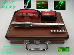 Stainless Steel Green Laser Pointer Light Adjustable Flashlight w/ Box+Goggle - Picture 1 of 8