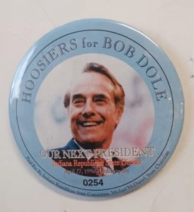 27 de abril 1996 Hoosiers para Bob Dole Indiana State Dinner Campaign Pinback Button - Imagen 1 de 3