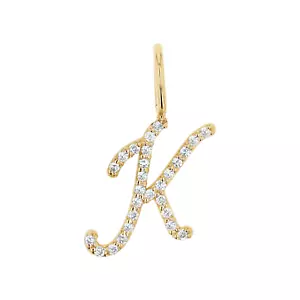 14K Solid Gold Script Letter Charm Diamond Name Initial charm Pendant Gifts - Picture 1 of 24