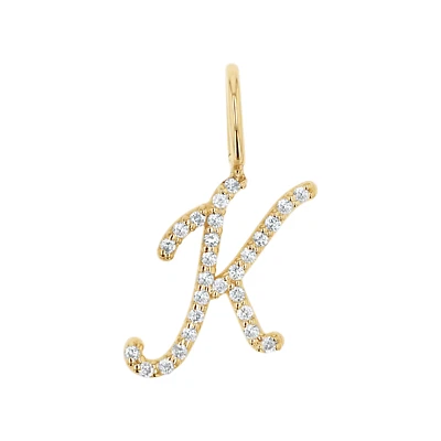 14K Solid Gold Script Letter Charm Diamond Name Initial Charm Pendant Gifts. - Image 1 of 4