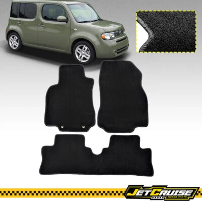 适用于 09 - 14 日产 Cube 4Dr 黑色尼龙前后汽车脚垫 3 件 — 第 1/4 张图片