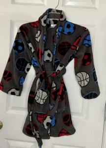 Cherokee Kids Unisex Gray Sports Ball Plush Fleece Bath Robe Youth Small - Picture 1 of 10