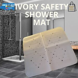 Non Slip Square Shower Mat Large Extra Strong Suction Anti-Mould Rubber  Ivory