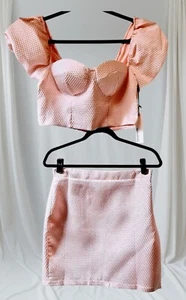 Haute Monde 2 Piece Skirt /Top Set Size Med Baby Pink Crop Top Textured Bodycon - Picture 1 of 7
