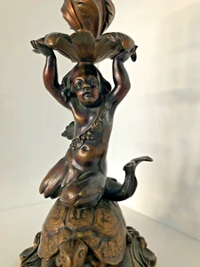 Régence/Empire Bronze Putti & Gilt Tortoise Candlestick - Picture 1 of 14