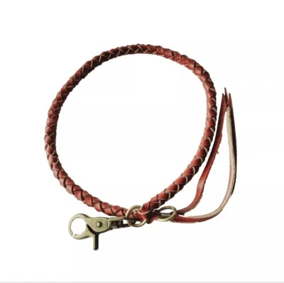 Cartera con cordón de cadena de cuero trenzado rojo marrón latón motociclista camionero hecha a mano nueva Foto 1 de 2