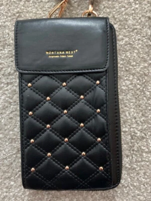 Cartera de teléfono Montana West de cuero con cremallera alrededor negra dorada nueva sin etiquetas Foto 1 de 4