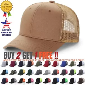 Trucker Hat Cotton Mesh Baseball Snapback Cap Flat Visor Plain Hip Hop Mens MB - Picture 1 of 135