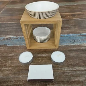Ceramic Tea Light Bamboo Essential Oil/Wax Burner By Hazel Candle Co BRAND NEW!! - Picture 1 of 21