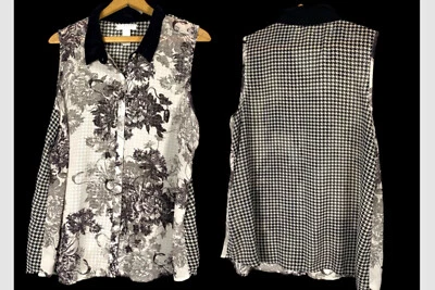 Toile Floral Top Size 1X Houndstooth Tunic Chiffon Romantic   - Image 1 of 4