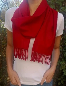 100 % Kaschmir Bonbon Apfel Rot Fransen Damen Schal 10"x67" - Bild 1 von 8