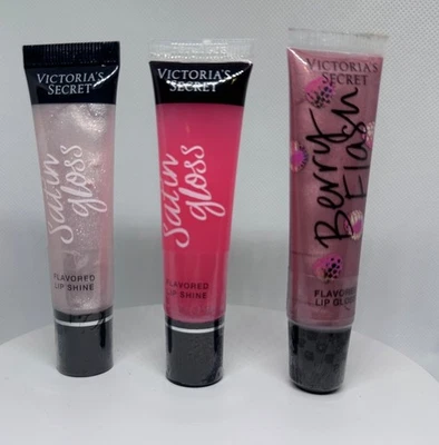 Victorias Secret Satin Gloss Berry Flash Flavored Lip Gloss Trio Set Sealed - Image 1 of 4