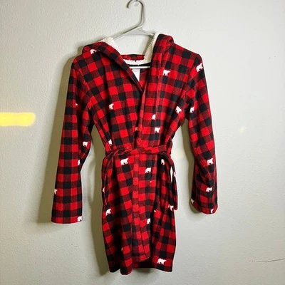Childrens Place Size 14 Red Plaid Sleep Hooded Robe - Image 1 of 3