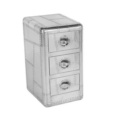Mesita de noche de aluminio con 3 cajones, mesa auxiliar de aviador mesa auxiliar industrial Foto 1 de 4