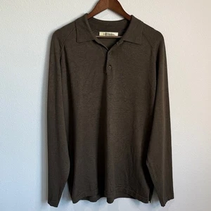 Tommy Bahama Brown Long Sleeve Silk Blend Polo Shirt Size L - Picture 1 of 3