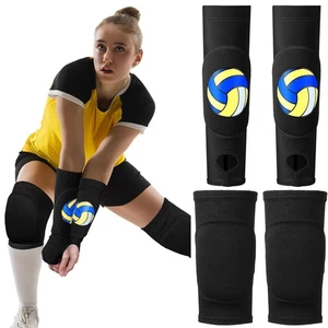 Volleyball Knee Pad Arm Sleeve Elbow Protector with Thumb Hole Black - Picture 1 of 6