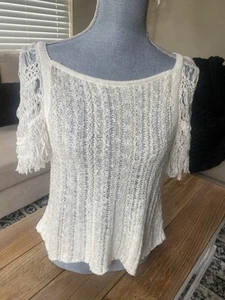 Free People Off White Flattery Sleeve Crochet Top Shirt XS Extra Small - Bild 1 von 4