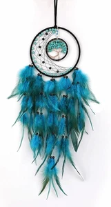 Blue Feather Tree of Life Dream Catcher Wall Hanging Ornament for Home Bedroom - Picture 1 of 7