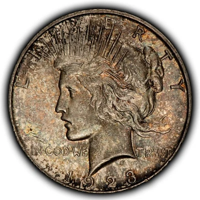 1923-D $1 Silver Peace Dollar - Subtle Rainbow Toning - SKU-D6868 - Image 1 of 4