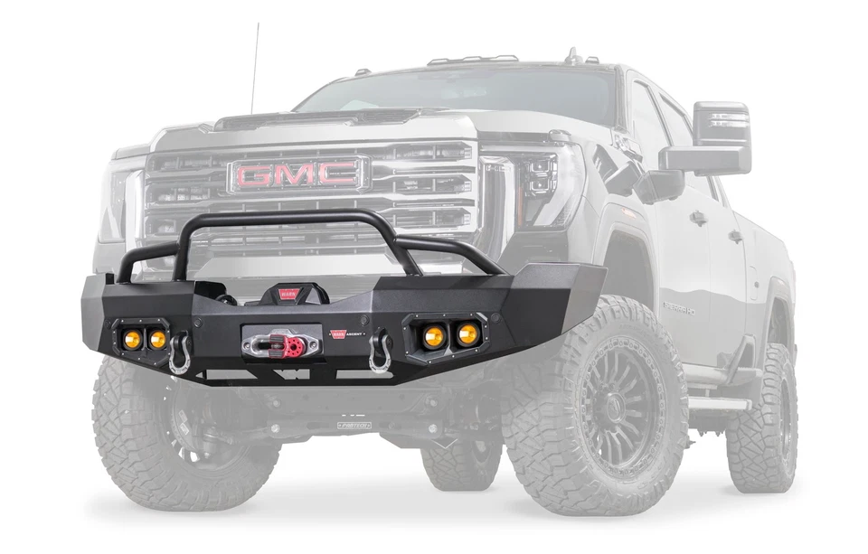 Parachoques delantero Warn 110945 Ascent con protector de rejilla Prerunner para GMC Sierra 2500HD Foto 1 de 3