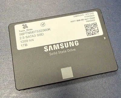 Samsung 870 EVO 1TB SSD 2.5 Inch MZ-77E1T0 Internal Hard Drive TESTED WIPED - Image 1 of 3