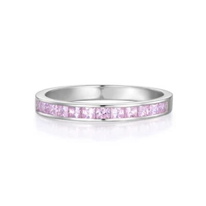 Ladies 925 Solid Silver Princess Cut 12 Stone Pink Sapphire Half Eternity Ring - Picture 1 of 12