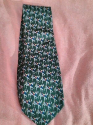 Pre-owned BEAUFORT TIE RACK Men's Silk Necktie ITALY Horse Print Green - Image 1 of 2